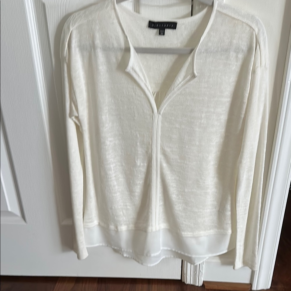 White Sheer Long Sleeve Knit Top